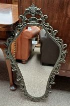 DECORATIVE BRASS ORMOLU FRAMED MIRROR LABELLED MADE IN ITALY TO BACK 68 CM X 38 CM