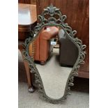 DECORATIVE BRASS ORMOLU FRAMED MIRROR LABELLED MADE IN ITALY TO BACK 68 CM X 38 CM