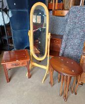 NEST OF 3 OVAL TOPPED MAHOGANY TABLES,