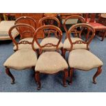 SET OF 6 19TH CENTURY ROSEWOOD BALLOON BACK DINING CHAIRS ON CABRIOLE SUPPORTS