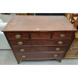 19TH CENTURY INLAID MAHOGANY CHEST OF 3 SHORT OVER 3 LONG DRAWERS ON SPLAYED SUPPORTS 100 CM TALL