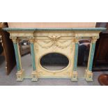 OVERMANTLE MIRROR WITH PAINTED FRAMED WITH CHERUB & CORINTHIAN COLUMN DECORATION