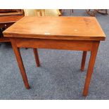 MAHOGANY TEA TABLE WITH FLIP-UP TOP ON SQUARE SUPPORTS