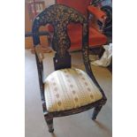 19TH CENTURY EBONISED HAND CHAIR WITH MOTHER OF PEARL & GILT DECORATION ON TURNED SUPPORTS