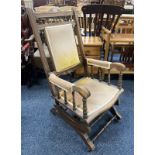 EARLY 20TH CENTURY MAHOGANY FRAMED AMERICAN STYLE ROCKING CHAIR