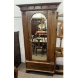 19TH CENTURY OAK SINGLE MIRROR DOOR WARDROBE WITH DRAWER TO BASE.