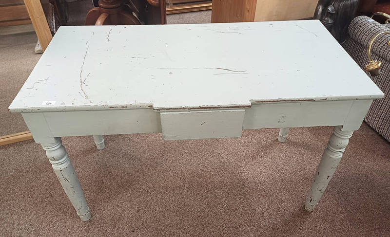 PAINTED PINE SIDE TABLE WITH SINGLE DRAWER ON TURNED SUPPORTS