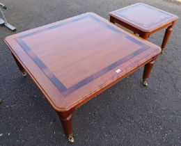 LARGE MAHOGANY COFFEE TABLE ON TURNED SUPPORTS & MATCHING SMALLER TABLE