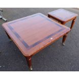 LARGE MAHOGANY COFFEE TABLE ON TURNED SUPPORTS & MATCHING SMALLER TABLE