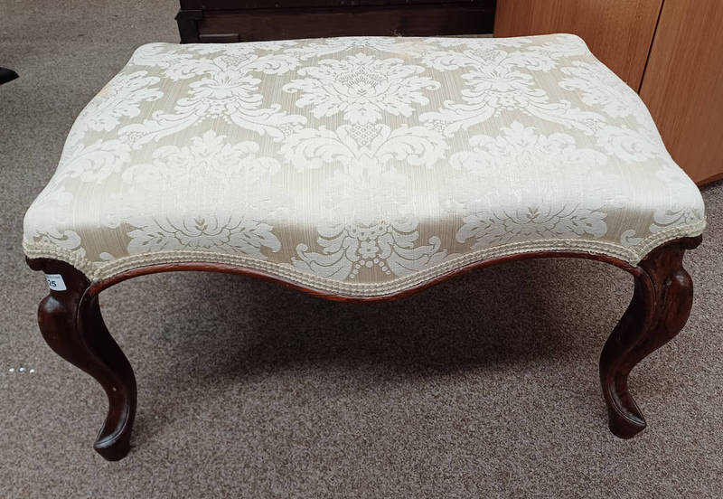 ROSEWOOD STOOL WITH SHAPED TOP ON SHAPED SUPPORTS.