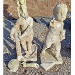 PAIR OF RECONSTITUTED STONE CHERUBS ON SQUARE BASES - AF.
