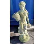 RECONSTITUTED STONE FIGURE OF LADY WITH BASKET.