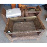 WICKER STOOL & 2 WICKER COFFEE TABLES WITH GLASS INSET TOPS