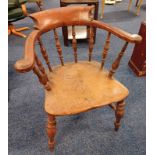 LATE 19TH/EARLY 20TH CENTURY CAPTAINS CHAIR WITH TURNED BACK ON TURNED SUPPORTS