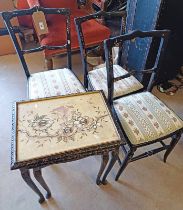 SET OF 3 EBONISED HAND CHAIRS WITH GILT MOTHER OF PEARL INLAY ON SPLAYED SUPPORTS & NEST OF 2