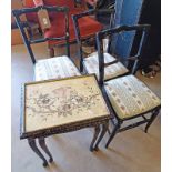 SET OF 3 EBONISED HAND CHAIRS WITH GILT MOTHER OF PEARL INLAY ON SPLAYED SUPPORTS & NEST OF 2