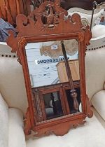 LATE 19TH CENTURY WALNUT FRAMED RECTANGULAR MIRROR SURMOUNTED WITH DECORATIVE CARVED PHOENIX -