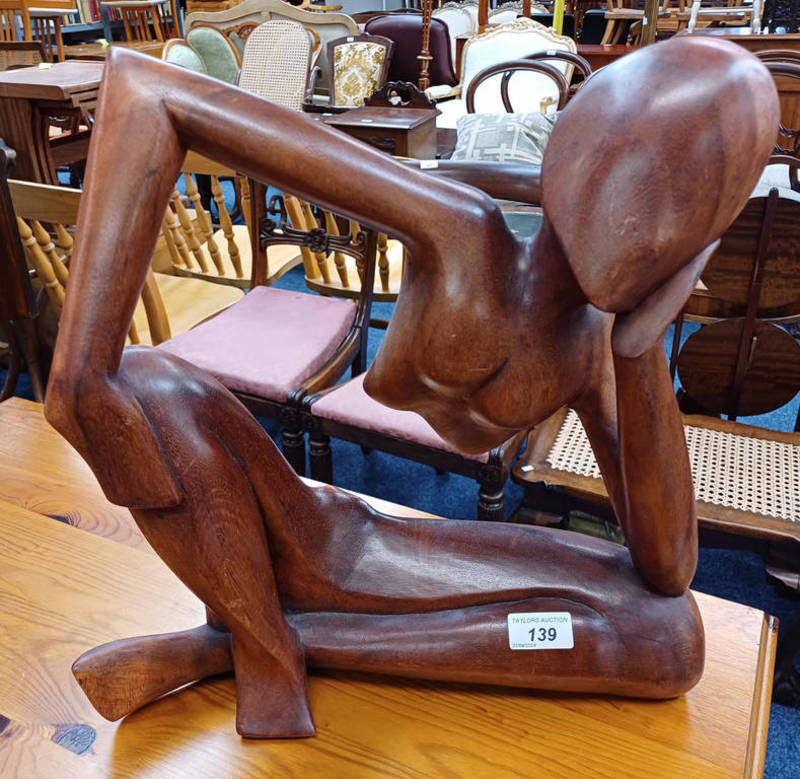 ART DECO STYLE CARVED WOODEN FIGURE.