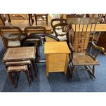 MAHOGANY FRAMED OVERMANTLE MIRROR, ROCKING CHAIR,