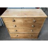 19TH CENTURY PINE CHEST OF 2 SHORT OVER 3 LONG DRAWERS ON PLINTH BASE.