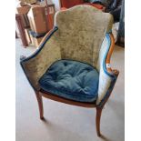 EARLY 20TH CENTURY BEECHWOOD FRAMED TUB CHAIR WITH BERGERE PANEL SEAT & SIDES.