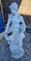 RECONSTITUTED STONE GARDEN FIGURE OF MOTHER WITH CHILDREN.