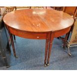 19TH CENTURY MAHOGANY D-END DINING TABLE ON TURNED SUPPORTS - 125 CM LONG
