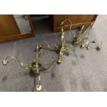 SET OF 3 20TH CENTURY 4 BRANCH GILT METAL CHANDELIERS