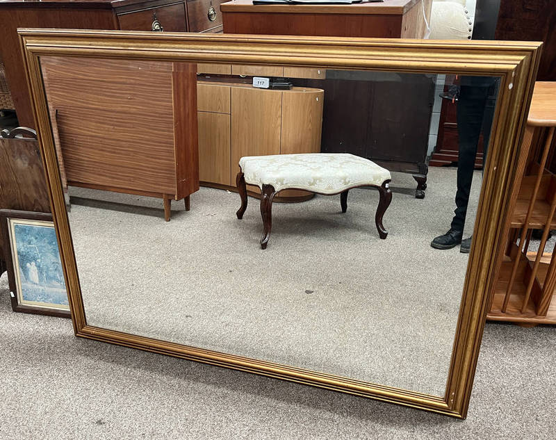 LARGE GILT FRAMED RECTANGULAR MIRROR WITH BEVELLED EDGE- INNER DIMENSIONS - 87 CM X 118 CM