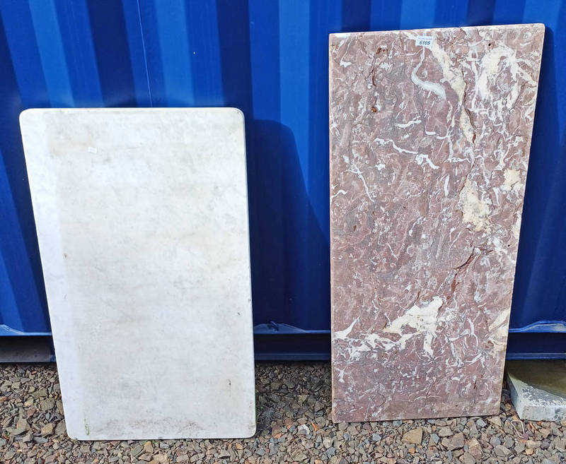 2 MARBLE SLABS Condition Report: The pink slab of marble has several cracks along