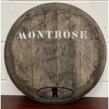 WHISKY BARREL LID PLANT POT HOLDER MARKED MONTROSE