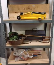 CAR JACK, WINE BOX, GREASE GUN, JELLY PAN, DRILLS,