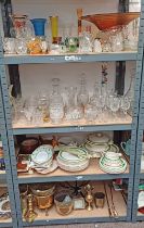 SELECTION OF ART GLASS, CUT GLASS DECANTERS, CLARET JUG, SETS OF GLASSES, ETC,