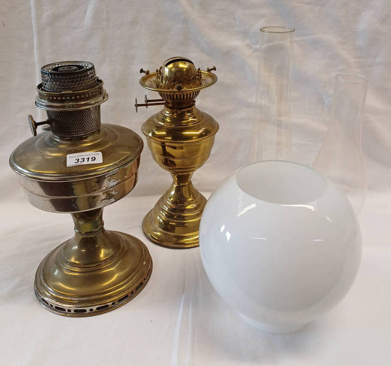 2 BRASS PARAFFIN LAMPS,