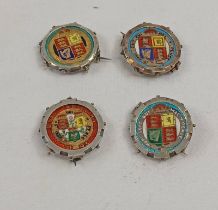 3 X 1887 SILVER ENAMELLED SHILLING BROOCH & ONE 1893 & ENAMELLED SHILLING BROOCH IN SILVER MOUNTS