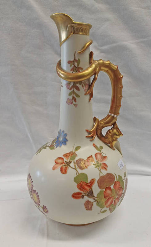 ROYAL WORCESTER BLUSH IVORY GLOBULAR JUG WITH DRAGON HANDLE, NO.