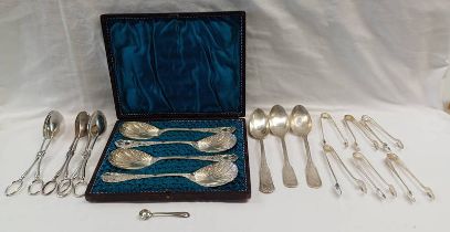 EXCELLENT SELECTION OF SERVERS INCLUDING CASED SET OF 4 SPOONS WITH FLORAL DECORATION,