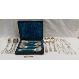 EXCELLENT SELECTION OF SERVERS INCLUDING CASED SET OF 4 SPOONS WITH FLORAL DECORATION,