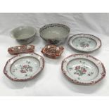 CHINESE FAMILLE ROSE BOWL, 3 PLATES,