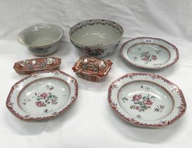 CHINESE FAMILLE ROSE BOWL, 3 PLATES,