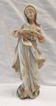 CARVED ALABASTER FIGURE OF MARY STANDING ON A SERPENT - 36CM TALL