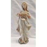 CARVED ALABASTER FIGURE OF MARY STANDING ON A SERPENT - 36CM TALL