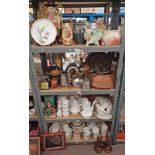 LARGE COPPER BOWL, VARIOUS METAL WARE, MANTLE CLOCK, GOOD SELECTION OF PARAGON PORCELAIN TEAWARE,