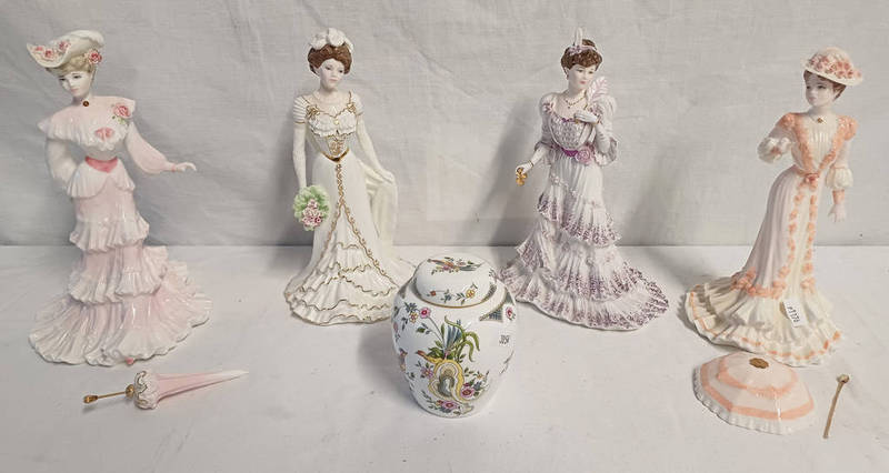 4 COALPORT FIGURES TO INCLUDE LADY ALICE AT THE ROYAL GARDEN PARTY, CHARLOTTE A ROYAL DEBUT,