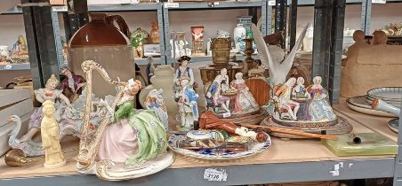 SELECTION CONTINENTAL PORCELAIN FIGURE ETC ON ONE SHELF