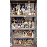 EXCELLENT SELECTION OF PORCELAIN FIGURES, CASED CRYSTAL & WINE GLASSES, ART POTTERY,