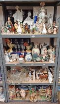 EXCELLENT SELECTION OF PORCELAIN FIGURES, CASED CRYSTAL & WINE GLASSES, ART POTTERY,