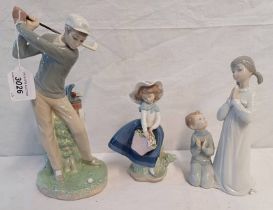 3 LLADRO FIGURES - MAN GOLFING, FLOWER GIRL,