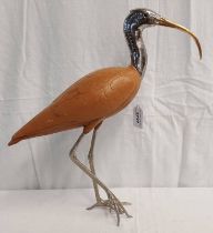 METAL & CLAY SCULPTURE OF AN IBIS BIRD,