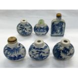 6 CHINESE BLUE & WHITE SCENT BOTTLES - SOME SIGNATURES INCLUDING 6 CHARACTER & SEAL MARKS,